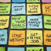 popular new year goals or resolutions - colorful sticky notes on a blackboard