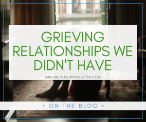 photo of a person sitting on the floor beneath a partially transparent white block that says Grieving Relationships We Didn't Have in green text